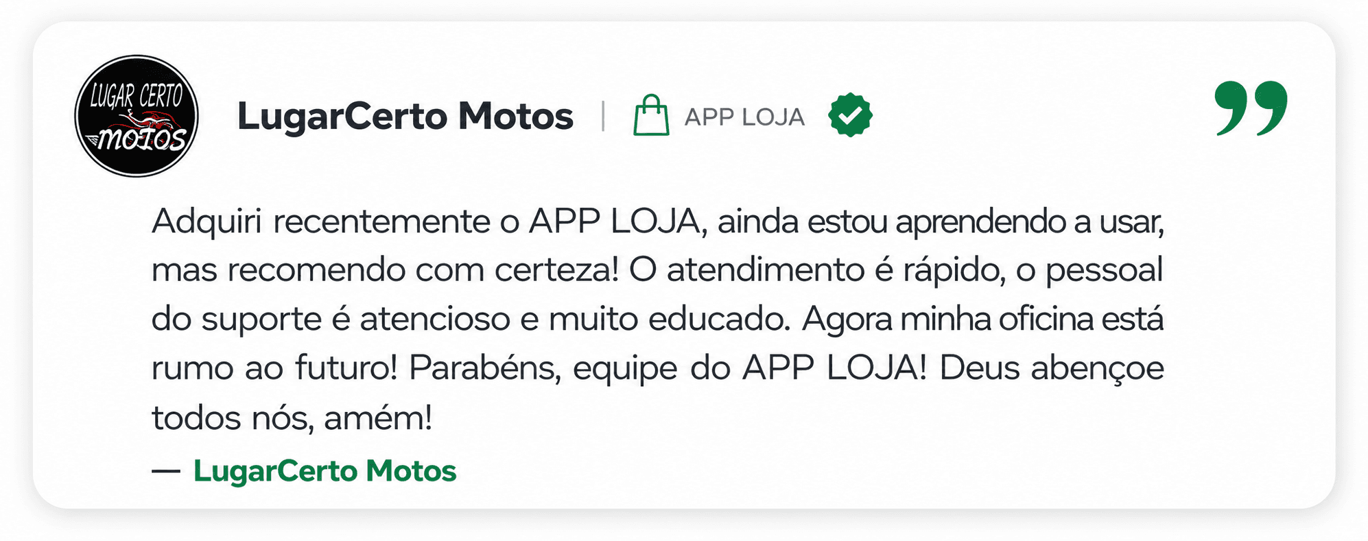 Depoimento real de cliente do APPLoja